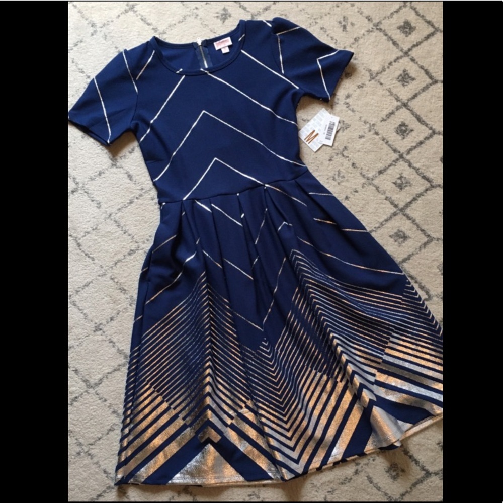 Lularoe Elegant Amelia Dress Blue/Silver M